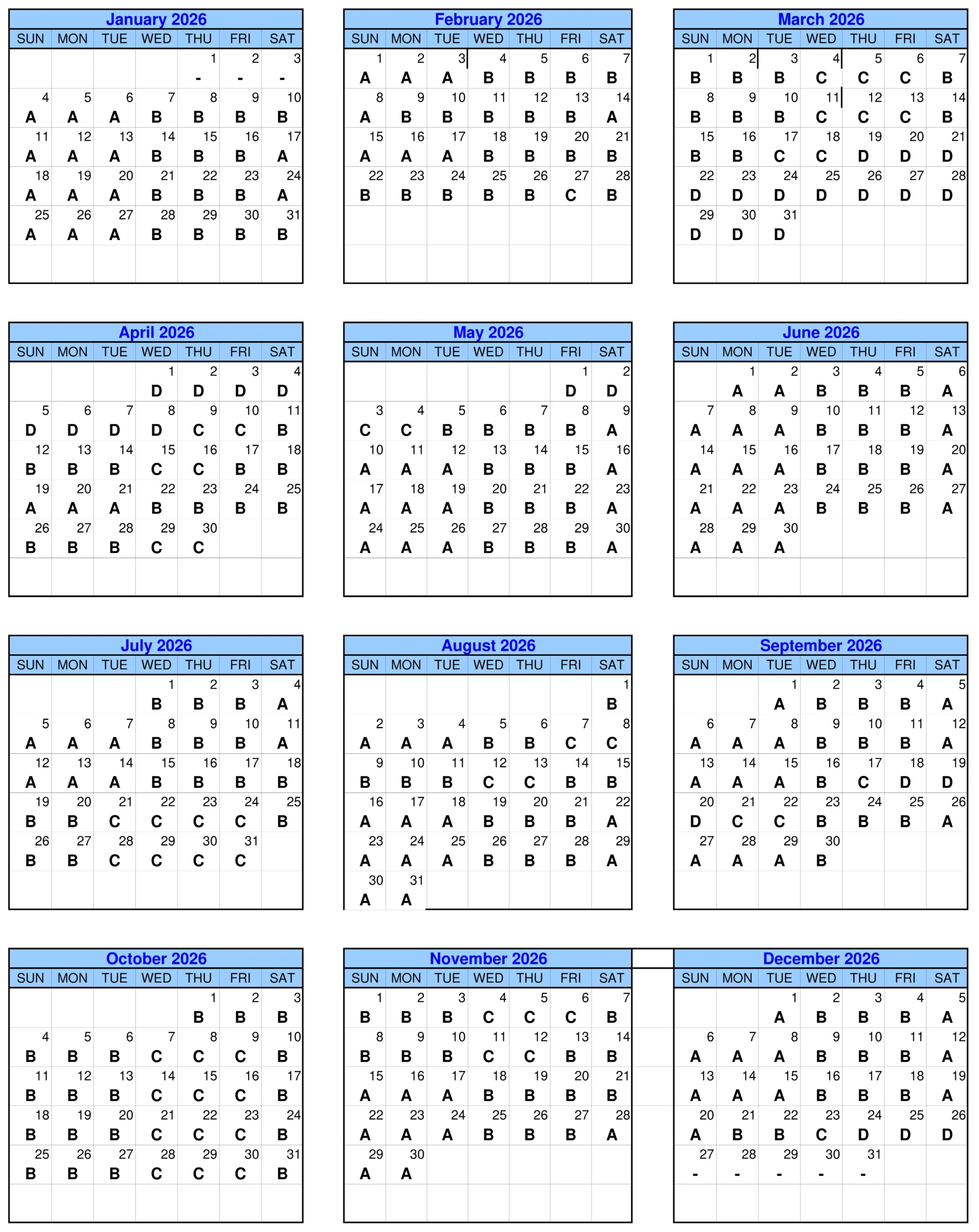Calendario Tour 5 días
